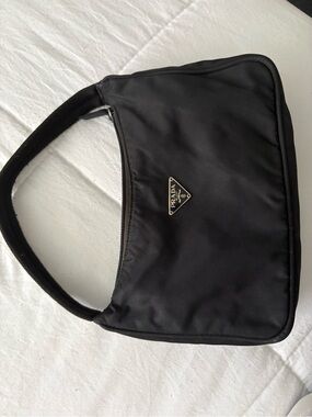 Prada Black Nylon Shoulder Hobo Bag with Triangle Logo